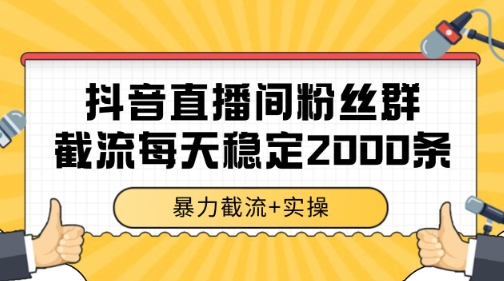 抖音直播间粉丝群暴力截流，一台电脑每天稳定2000条数据【揭秘】-优品网赚资源库