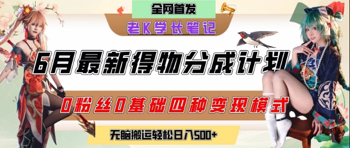 6月份最新得物创作者分成计划2.0玩法，0粉丝0基础四种模式变现，从隐蔽渠道无脑搬运，日入2张-优品网赚资源库