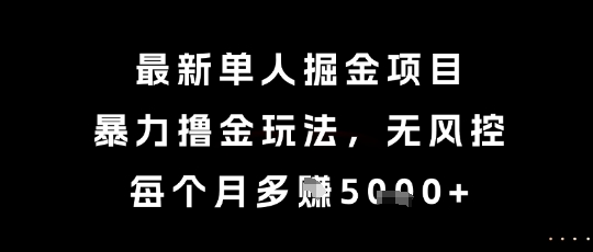 最新单人掘金项目，暴力撸金玩法，无风控，每个月多挣5k+【揭秘】-优品网赚资源库