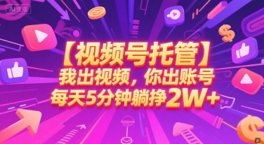 【视频号托管 】我出视频,你出账号,每天5分钟发布,最高躺挣2W+【揭秘】-优品网赚资源库