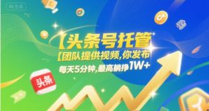 【头条号托管 】团队提供视频，你发布，每天5分钟，最高躺挣1W+【揭秘】-优品网赚资源库