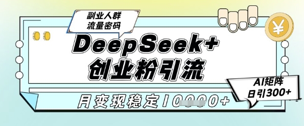 DeepSeek+创业粉精准引流,全新分享课4.0玩法,AI矩阵日引300+,多种变现方式,稳定月入1W-优品网赚资源库