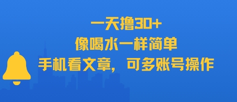 一天撸30+，像喝水一样简单，手机看文章，可多账号操作-优品网赚资源库