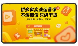 拼多多实战运营课，不讲废话只讲干货，简单粗暴，能落地，可复制-优品网赚资源库