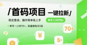 首码一键拉新项目，稳定靠谱，操作简单易上手，单号一小时70+，批量做每天5张【揭秘】-优品网赚资源库