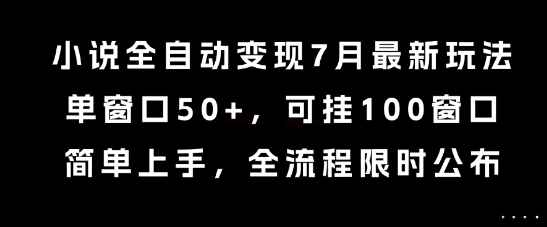 小说全自动变现7月玩法，单窗口50+，可挂100窗口，简单上手，全流程限时公布【揭秘】-优品网赚资源库