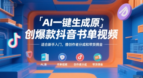 AI一键生成原创爆款抖音书单视频,适合新手入门,撸创作者分成和带货佣金【揭秘】-优品网赚资源库