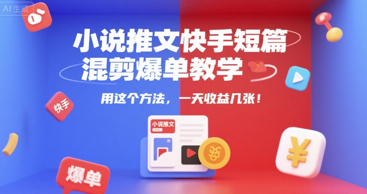 小说推文快手短篇混剪爆单教学，用这个方法，一天收益几张-优品网赚资源库