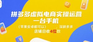 拼多多虚拟电商实操运营,一台手机(苹果安卓都可以),深耕多多店铺日收4位数-优品网赚资源库