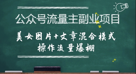 公众号流量主副业项目，美女图片+文章混合模式操作流量爆棚-优品网赚资源库