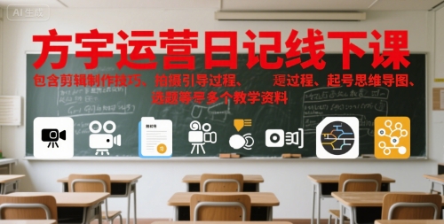 方宇运营日记线下课，包含剪辑制作技巧、拍摄引导过程、起号思维导图、选题等多个教学资料-优品网赚资源库