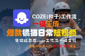COZE(扣子)工作流一键生成爆款橘猫日常短视频，保姆级教程，零基础快速入门-优品网赚资源库