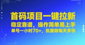 首码项目一键拉新,稳定靠谱,操作简单易上手,单号一小时70+,批量做每天多张【揭秘】-优品网赚资源库