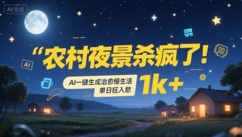 农村夜景杀疯了!AI一键生成治愈系慢生活,单日狂入1k+-优品网赚资源库