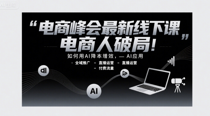 电商峰会最新线下课，电商人破局，如何用AI降本增效，AI应用-全域推广-直播运营-付费流量-优品网赚资源库