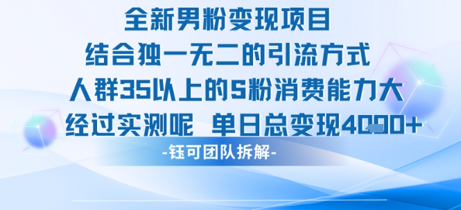 全新男粉变现项目引流人群35以上的男粉消费能力大 经过实测单日变现1k+-优品网赚资源库