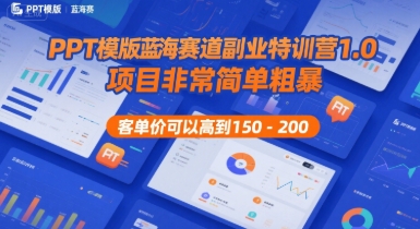 PPT模版蓝海赛道副业特训营1.0,项目非常简单粗暴,客单价可以高到150-200-优品网赚资源库