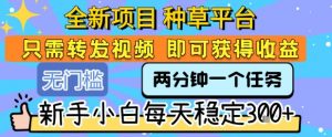 全新项目 种草平台 只需要转发任务视频 即可获得收益 新手小白每天稳定3张+【揭秘】-优品网赚资源库
