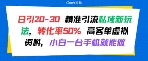日引 20-30 精准引流私域新玩法，转化率50% 高客单虚拟资料，小白一台手机就能做-优品网赚资源库