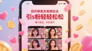 四开屏美女视频玩法，引s粉轻轻松松，暴力掘金，手机操作【揭秘】-优品网赚资源库