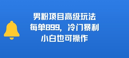 男粉项目高级玩法，每单899，冷门暴利，小白也可操作-优品网赚资源库