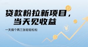 贷款粉拉新项目，当天见收益，一天搞个两三张轻轻松松【揭秘】-优品网赚资源库