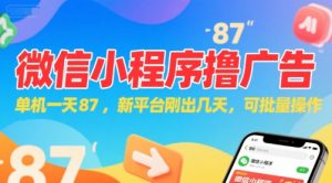 微信小程序看广告，单机一天87，新平台刚出几天，可批量操作，日入5张-优品网赚资源库