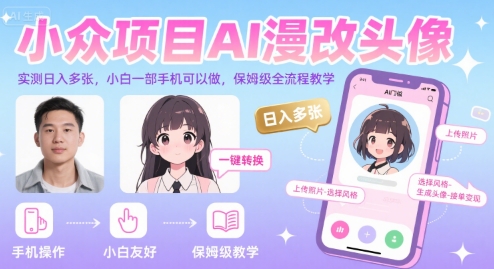 小众项目AI漫改头像，实测日入多张，小白一部手机可以做，保姆级全流程教学-优品网赚资源库