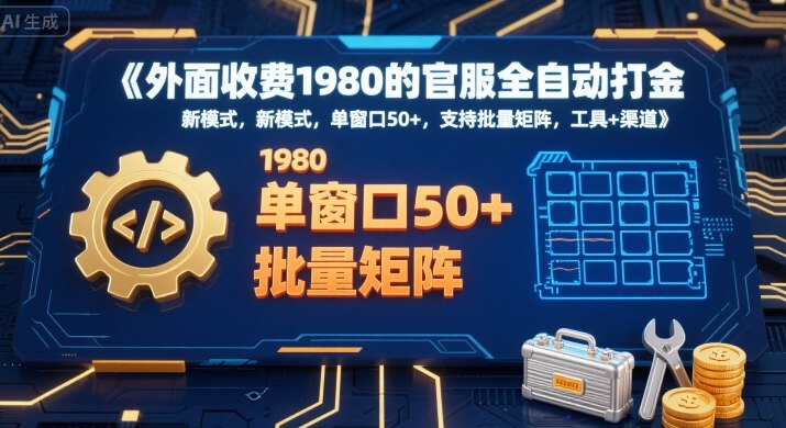 外面收费1980的官服全自动打金,新模式,单窗口50+,支持批量矩阵,工具+渠道【揭秘】-优品网赚资源库