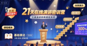 21天在线演讲密训营，王牌演讲招商课程系统-优品网赚资源库