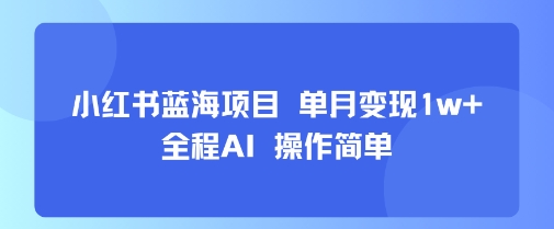 小红书蓝海项目 单月变现1w+ 全程AI 操作简单-优品网赚资源库