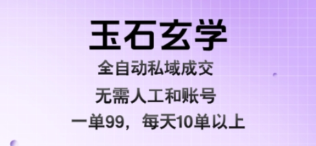 玉石玄学全自动私域成交，一单99每天十单以上，无需人工和矩阵账号，蓝海项目直接干【揭秘】-优品网赚资源库