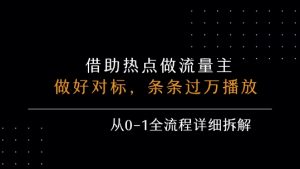 借力热点，乘顺风车玩流量主，条条过万播放， 每月收益5k+，从0-1全流程详细拆解-优品网赚资源库