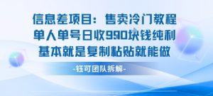 信息差项目：售卖冷门教程单人单号日收9张纯利基本就是复制粘贴就能做-优品网赚资源库