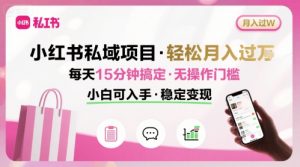 小红书私域项目 月入过W非常轻松 每天15分钟即可搞定，无任何操作门槛，小白可入手-优品网赚资源库