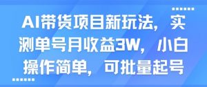 AI带货项目新玩法，实测单号月收益3W，小白操作简单，可批量起号-优品网赚资源库