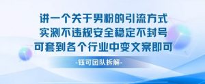 2025关于男粉的引流方式实测不违规安全稳定不封号可套到各个行业中变文案即可-优品网赚资源库