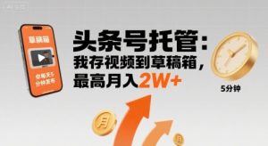 【头条号托管 】我存视频到草稿箱,你每天5分钟发布,最高月入2W+【揭秘】-优品网赚资源库