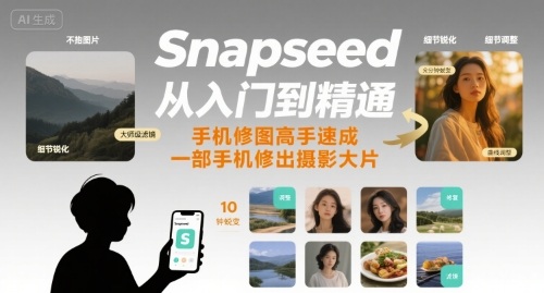 Snapseed从入门到精通，手机修图高手速成，一部手机就能修出摄影大片-优品网赚资源库