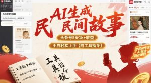 AI生成民间故事，头条号5天1k+，小白轻松上手【附工具指令】-优品网赚资源库