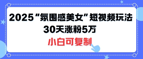 不露脸也能火！2025“氛围感美女”短视频玩法，30天涨粉5W小白可复制-优品网赚资源库