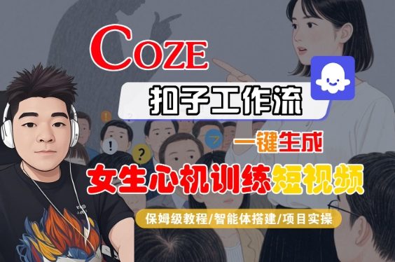 COZE扣子工作流一键生成女生心机训练短视频，保姆级教程-智能体搭建-项目实操-优品网赚资源库