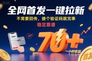 全网首发一键拉新项目,不需要回传,接个验证码就完事,稳定靠谱,一小时收益70+【揭秘】-优品网赚资源库