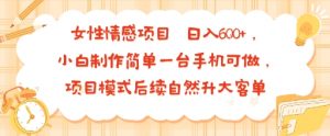 女性情感项目 小白制作简单一台手机可做 项目模式后续自然升大客单 日入6张-优品网赚资源库