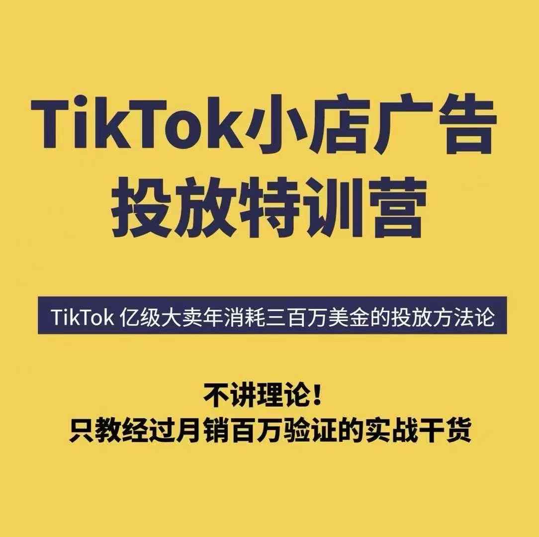 TikTok小店广告投放特训营，6天破局计划专治各种“投不动”，教你经过月销百万验证的实战干货-优品网赚资源库