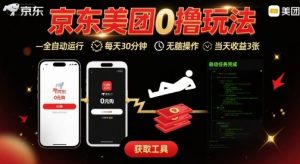 京东美团平台最新0撸玩法,全自动挂G,每天30分钟,无脑操作,当天收益3张【揭秘】-优品网赚资源库