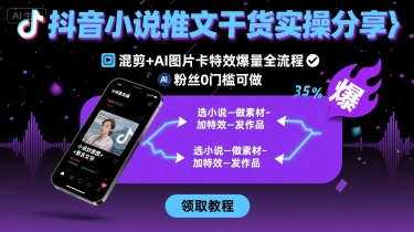 抖音小说推文干货实操分享,混剪+AI图片卡特效爆量全流程,0粉丝0门槛可做-优品网赚资源库