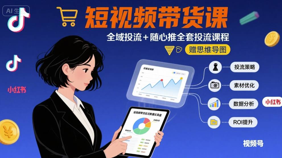 最新短视频带货课,全域投流+随心推全套投流课程+思维导图-优品网赚资源库