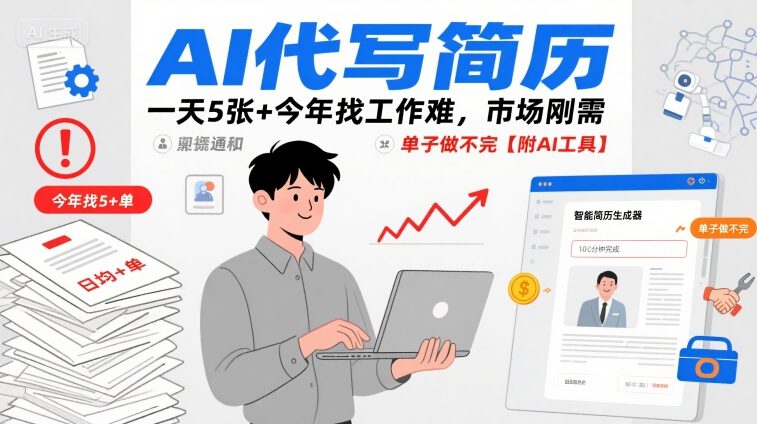 AI代写简历，一天5张+今年找工作难，市场刚需，单子做不完【附AI工具】-优品网赚资源库