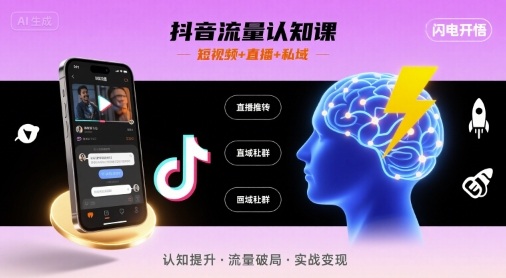 抖音流量认知课,短视频+直播+私域,认知提升,闪电开悟-优品网赚资源库
